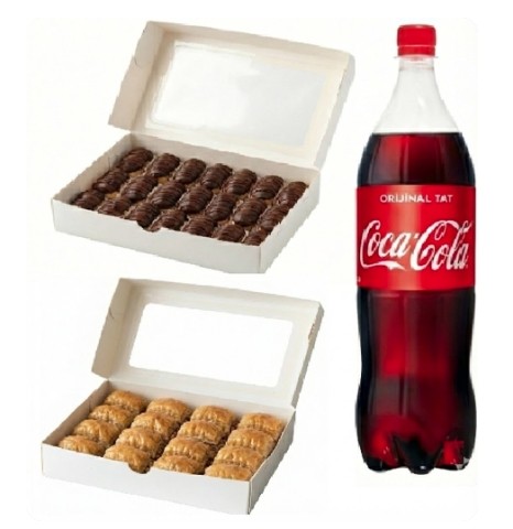 1 kg Cevizli Baklava + 1 kg Ekler + 1 Litre Kola Menüsü Adana pasta