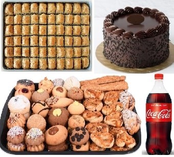 Tatlı Ziyafeti Menüsü: Yaş Pasta Kuru Pasta Baklava ve Kola Bir Arada Adana pasta